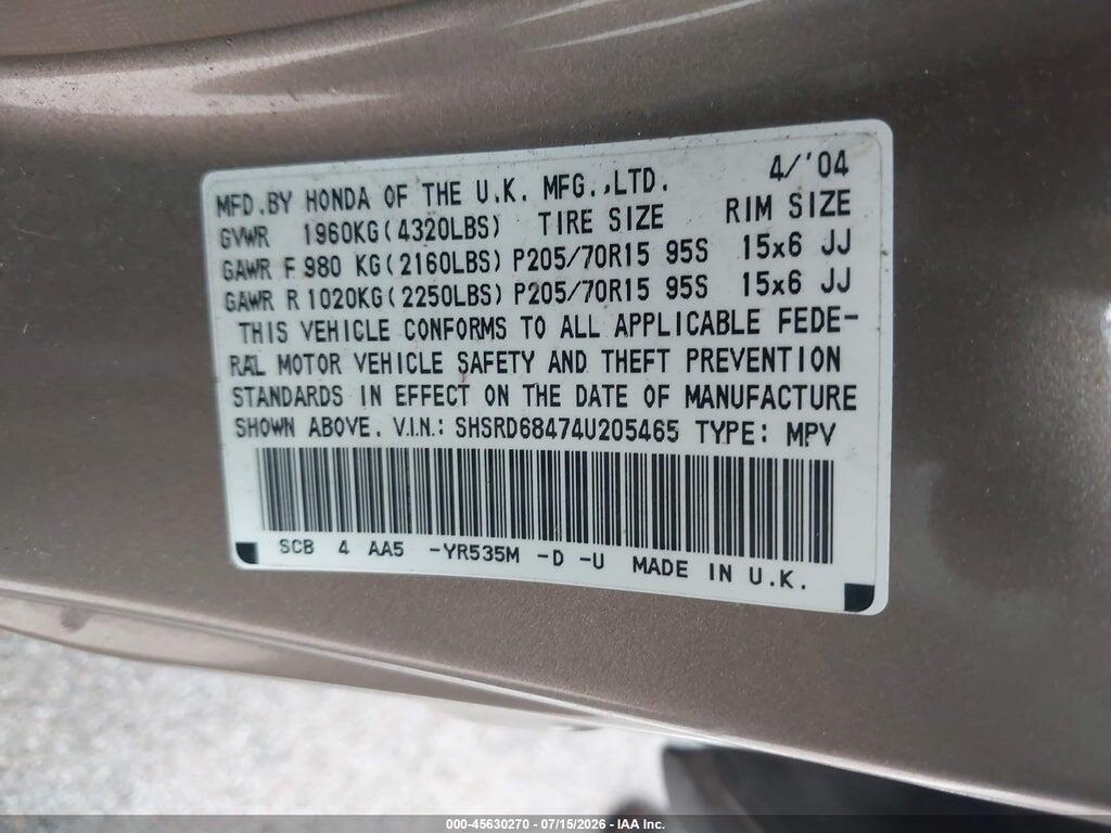 SHSRD68474U205465 2004 HONDA CR-V photo no. 9