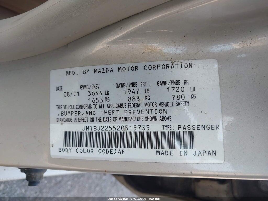 JM1BJ225520515735 2002 MAZDA PROTEGE photo no. 9