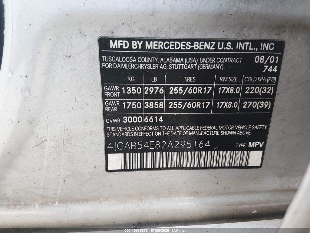 4JGAB54E82A295164 2002 MERCEDES-BENZ ML 320 photo no. 9