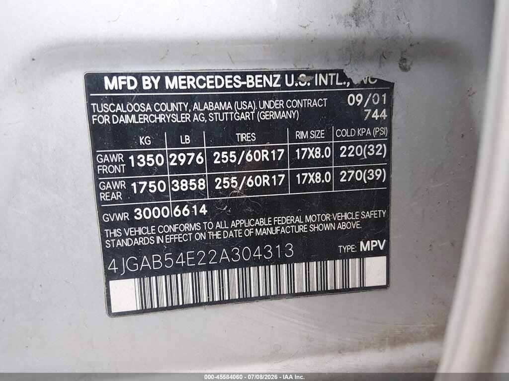 4JGAB54E22A304313 2002 MERCEDES-BENZ ML 320 photo no. 9