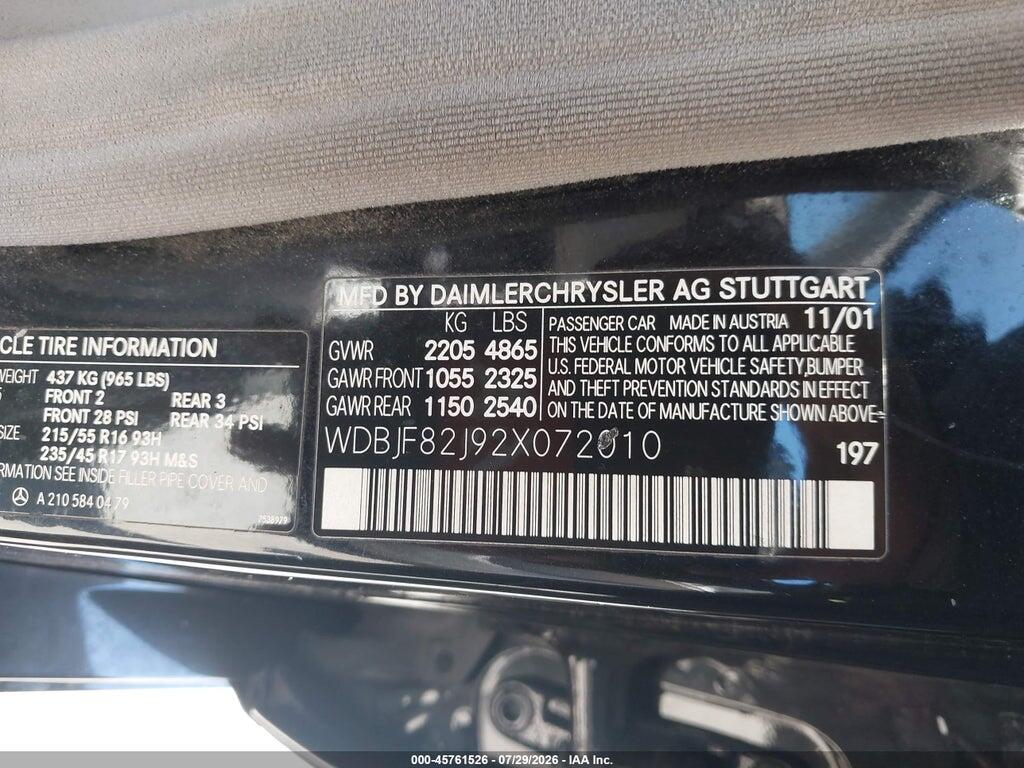 WDBJF82J92X072010 2002 MERCEDES-BENZ E 320 photo no. 9