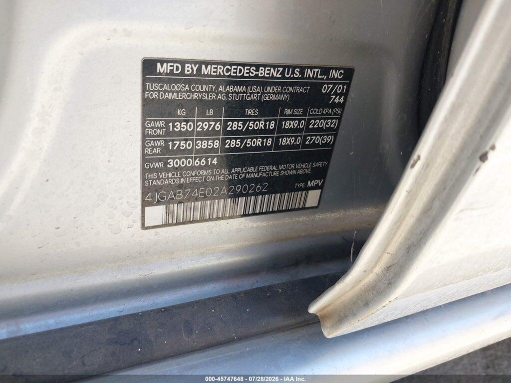 4JGAB74E02A290262 2002 MERCEDES-BENZ ML 55 AMG photo no. 9