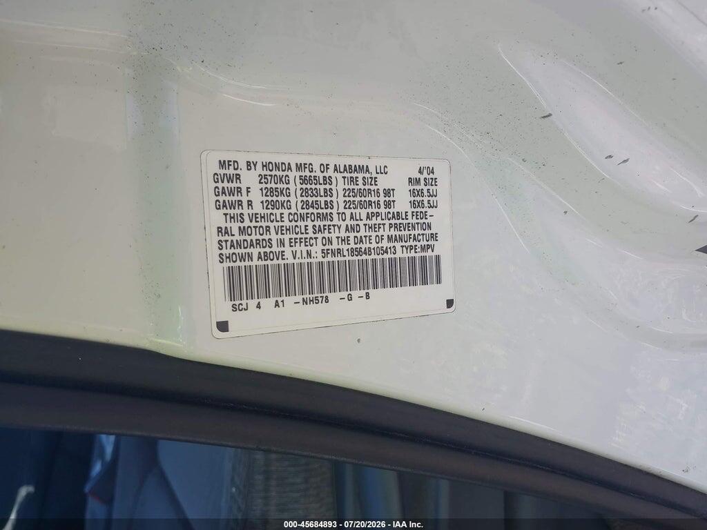 5FNRL18564B105413 2004 HONDA ODYSSEY photo no. 9