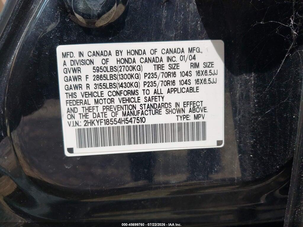 2HKYF18554H547510 2004 HONDA PILOT photo no. 9