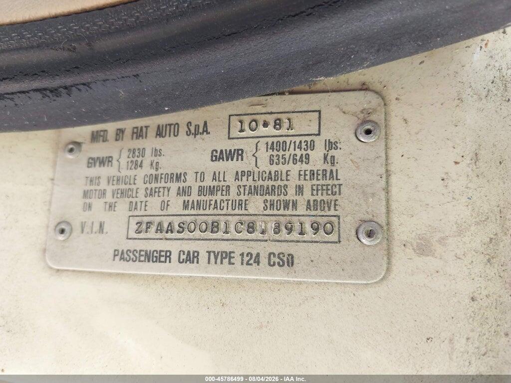 ZFAAS00B1C8189190 1982 FIAT 124 photo no. 9