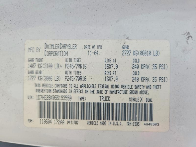 1D7HE28K05S193550 2005 DODGE DAKOTA photo no. 12