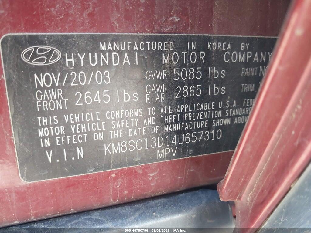 KM8SC13D14U657310 2004 HYUNDAI SANTA FE photo no. 9