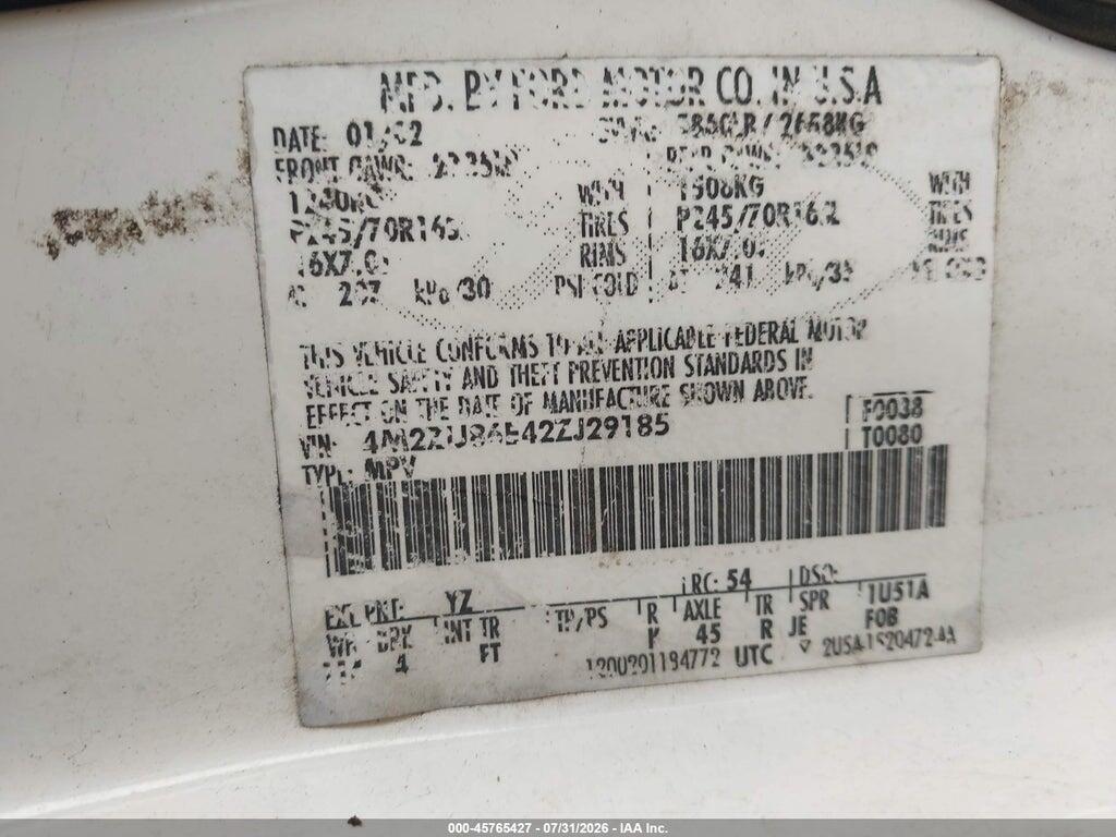 4M2ZU86E42ZJ29185 2002 MERCURY MOUNTAINEER photo no. 9