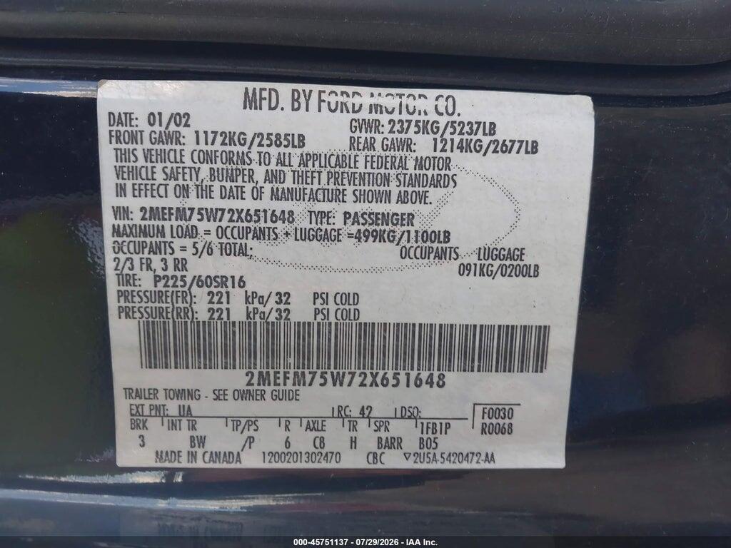 2MEFM75W72X651648 2002 MERCURY GRAND MARQUIS photo no. 9