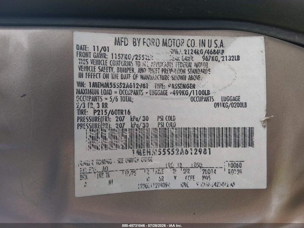 1MEHM55S52A612981 2002 MERCURY SABLE photo no. 9