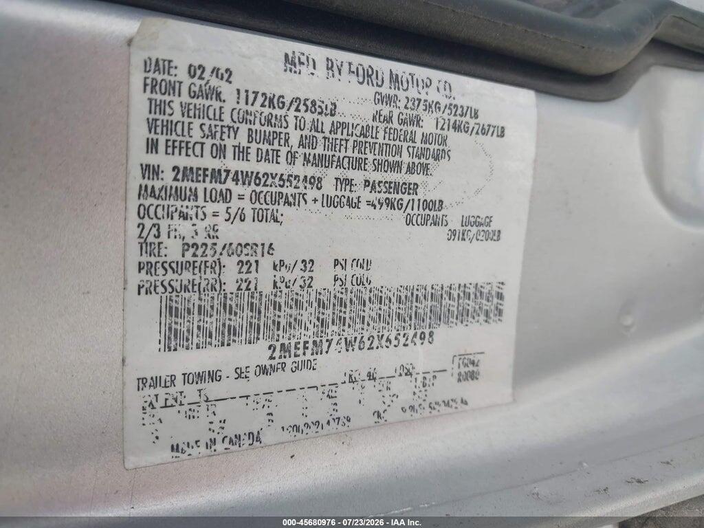 2MEFM74W62X652498 2002 MERCURY GRAND MARQUIS photo no. 9
