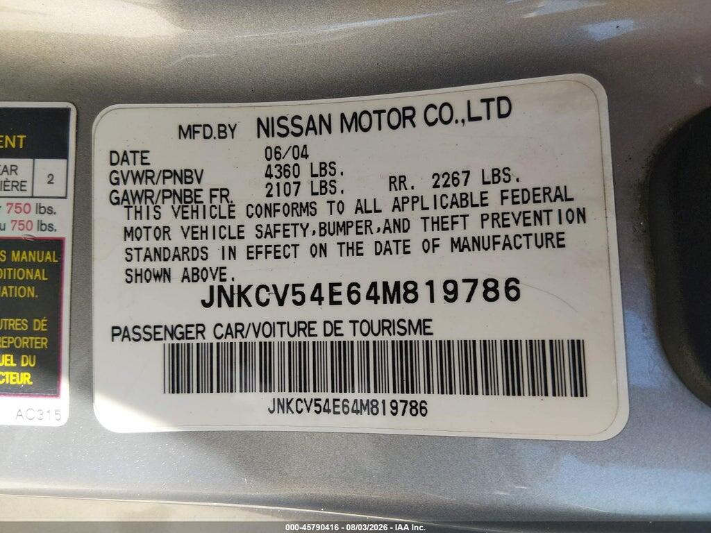 JNKCV54E64M819786 2004 INFINITI G35 photo no. 9