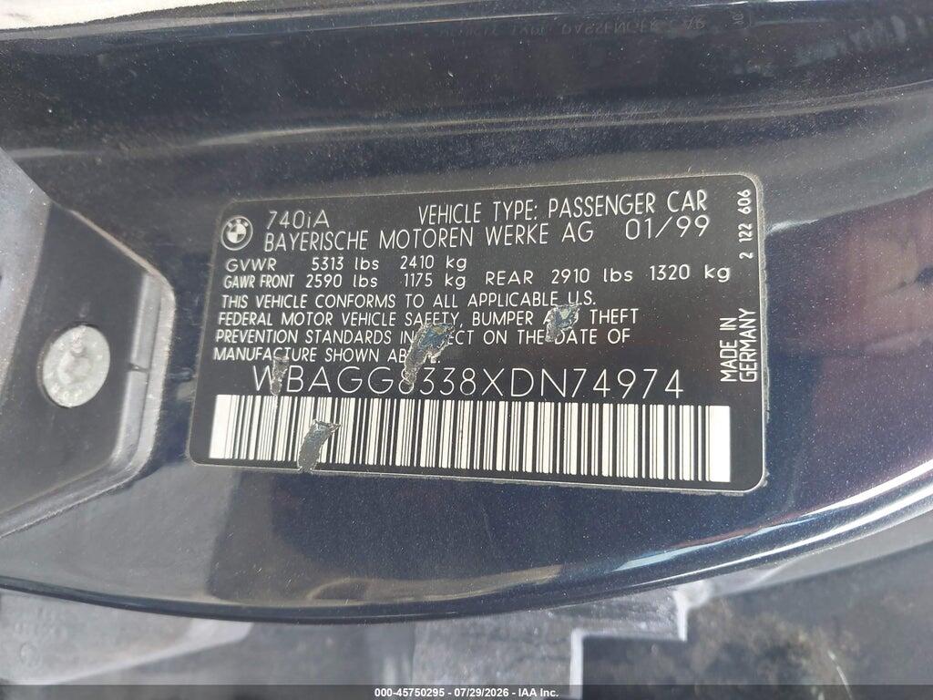 WBAGG8338XDN74974 1999 BMW 740IA photo no. 9