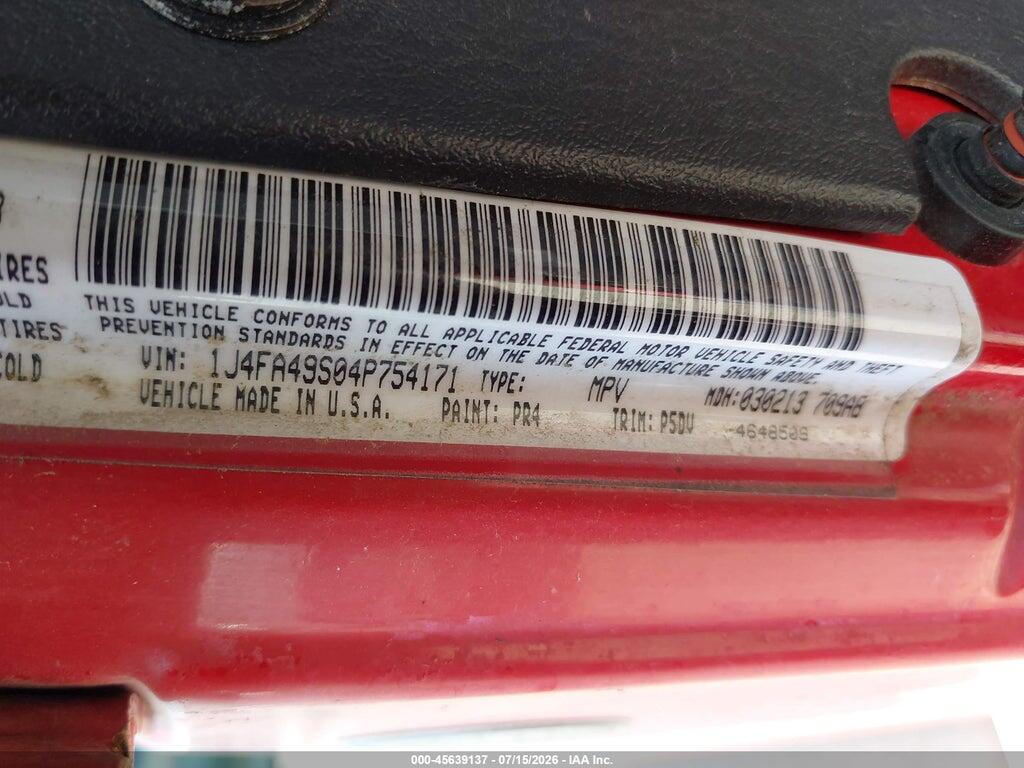 1J4FA49S04P754171 2004 JEEP WRANGLER photo no. 9