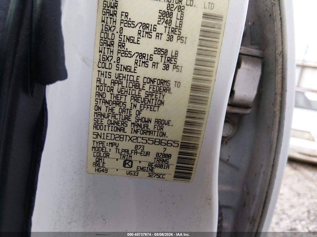 5N1ED28TX2C558665 2002 NISSAN XTERRA photo no. 9