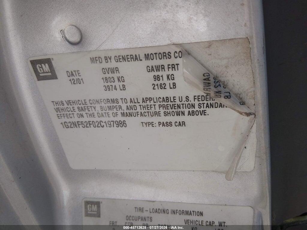 1G2NF52F02C197986 2002 PONTIAC GRAND AM photo no. 9