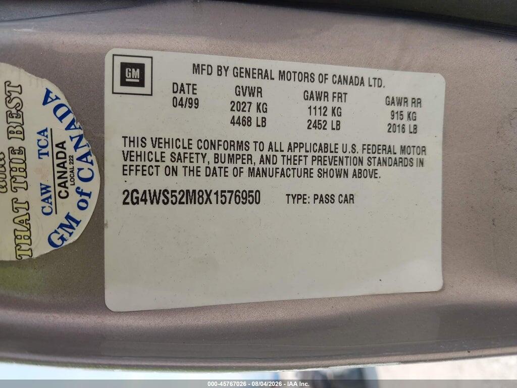 2G4WS52M8X1576950 1999 BUICK CENTURY photo no. 9