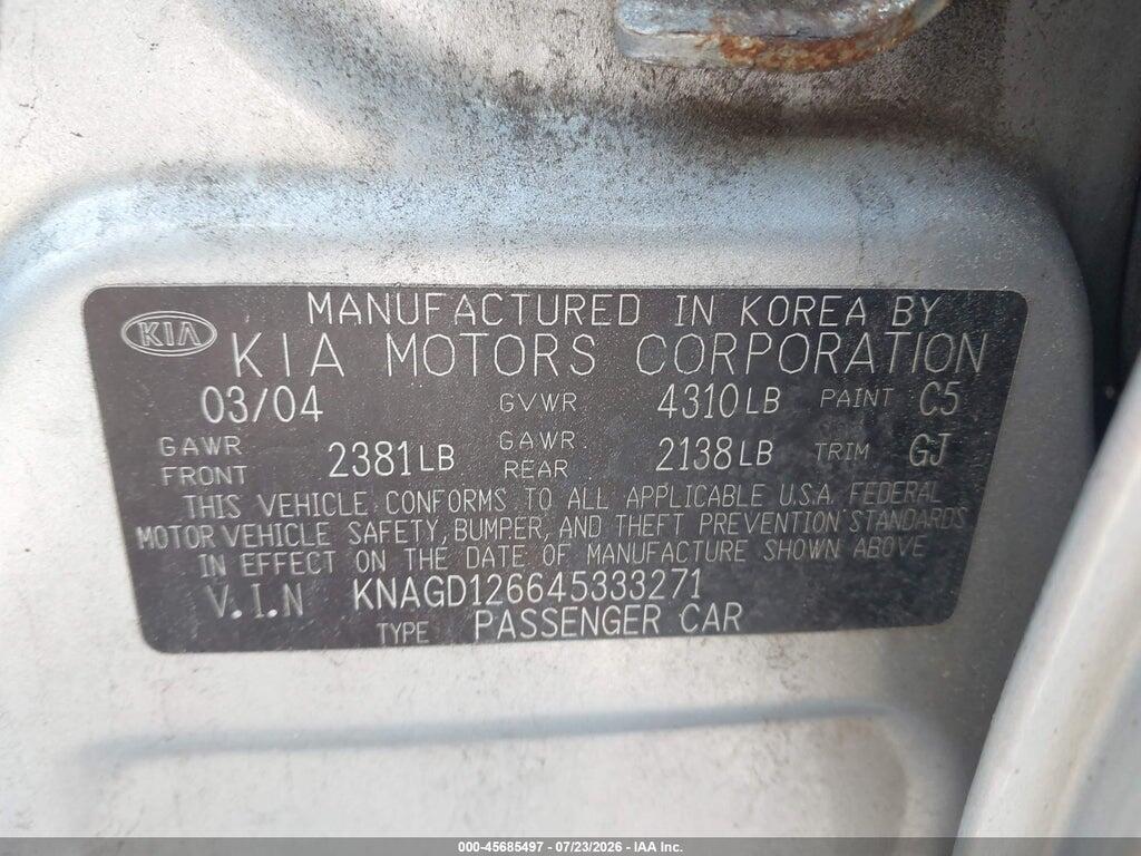 KNAGD126645333271 2004 KIA OPTIMA photo no. 9