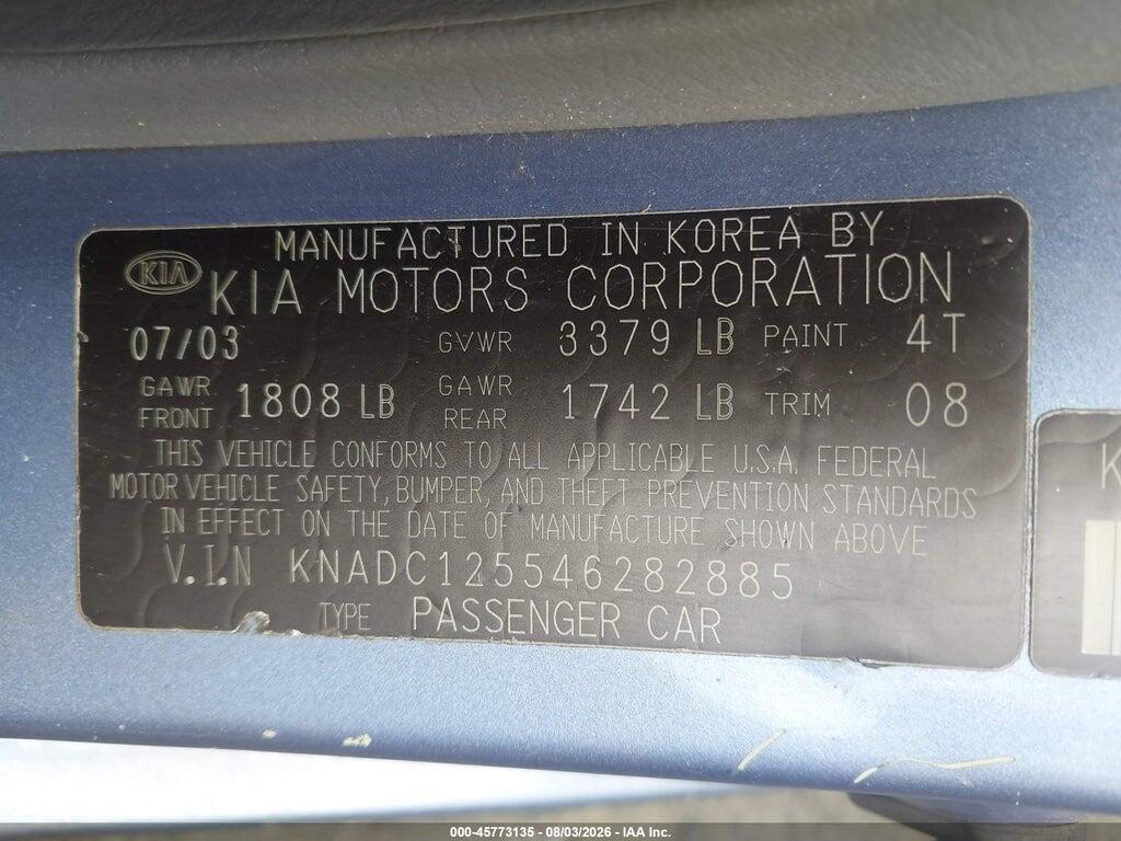 KNADC125546282885 2004 KIA RIO photo no. 9