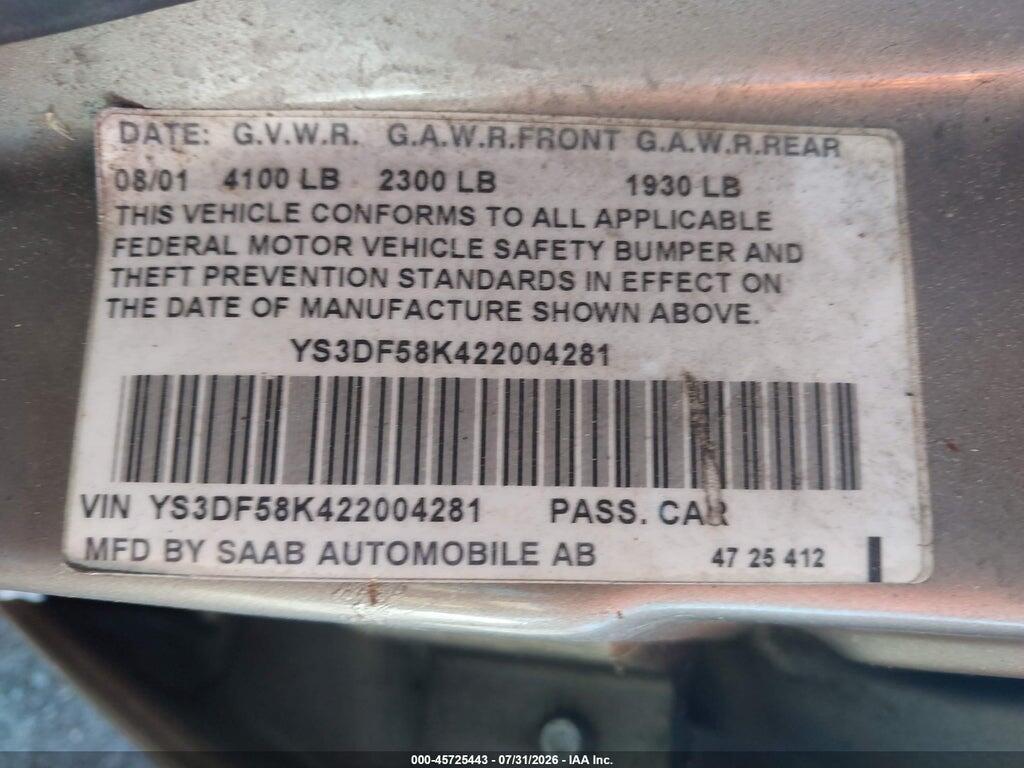 YS3DF58K422004281 2002 SAAB 9-3 photo no. 9