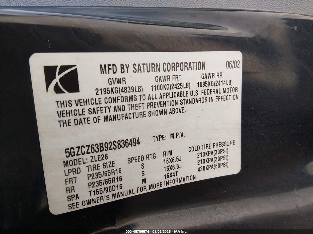 5GZCZ63B92S836494 2002 SATURN VUE photo no. 9