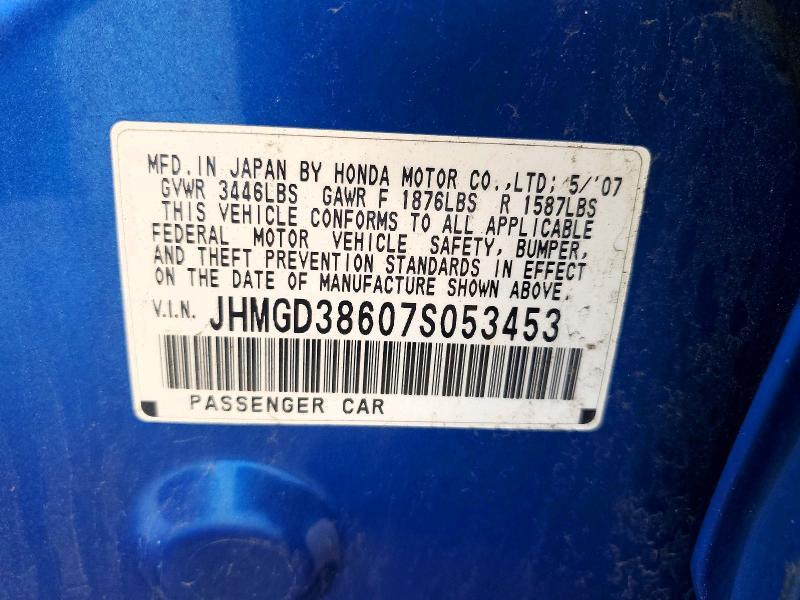 JHMGD38607S053453 2007 HONDA FIT photo no. 12