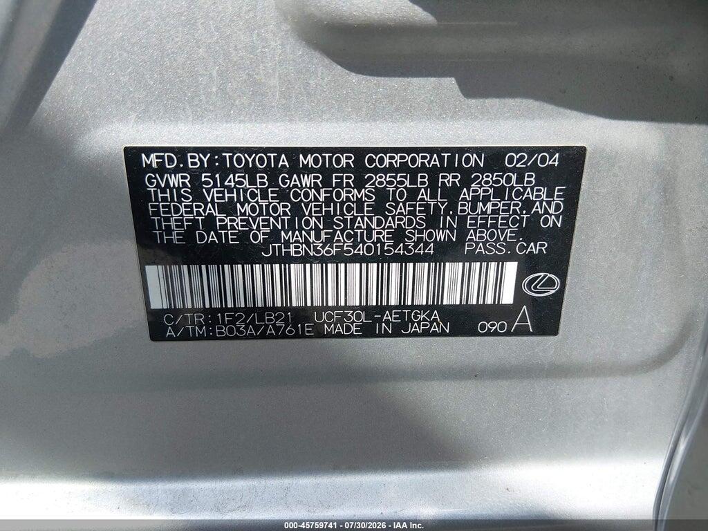 JTHBN36F540154344 2004 LEXUS LS 430 photo no. 9