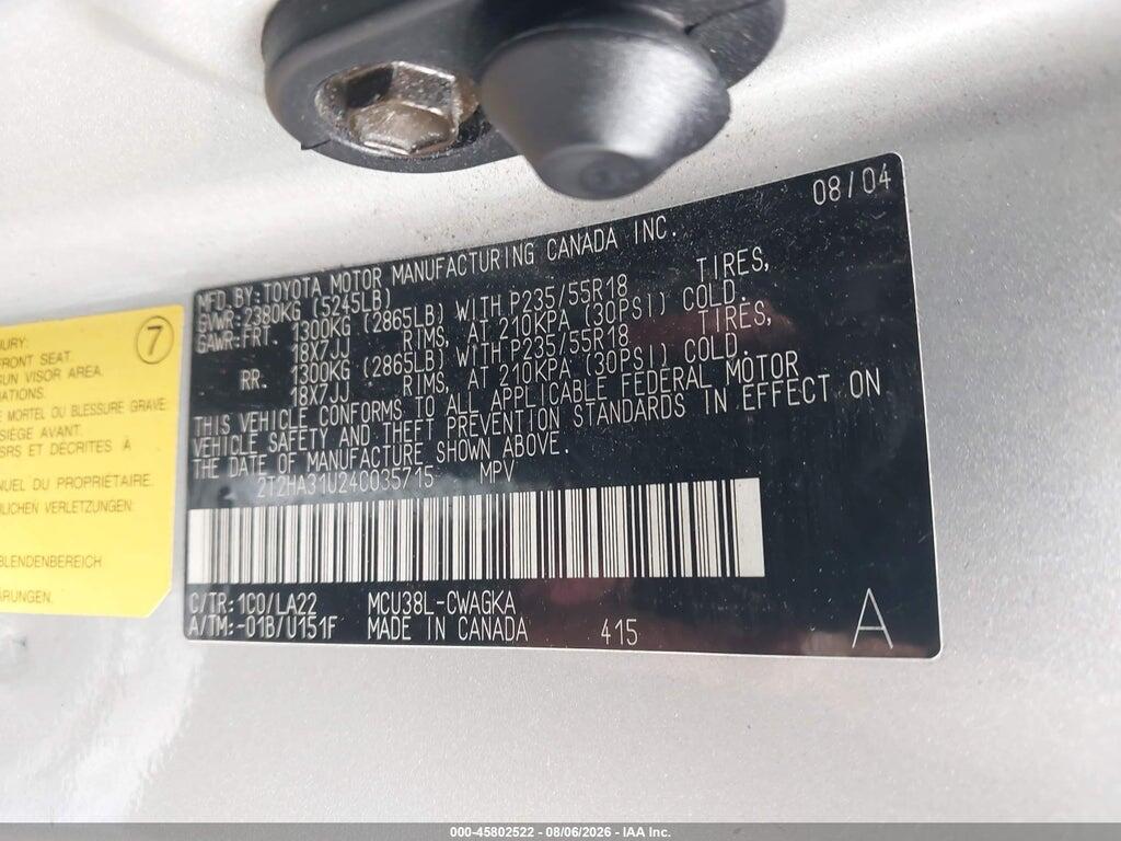 2T2HA31U24C035715 2004 LEXUS RX 330 photo no. 9