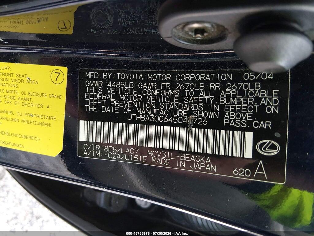 JTHBA30G645044726 2004 LEXUS ES 330 photo no. 9