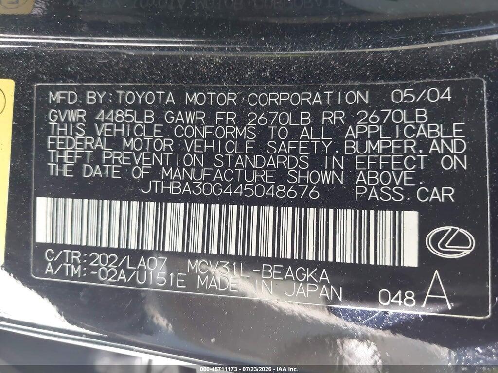 JTHBA30G445048676 2004 LEXUS ES 330 photo no. 9