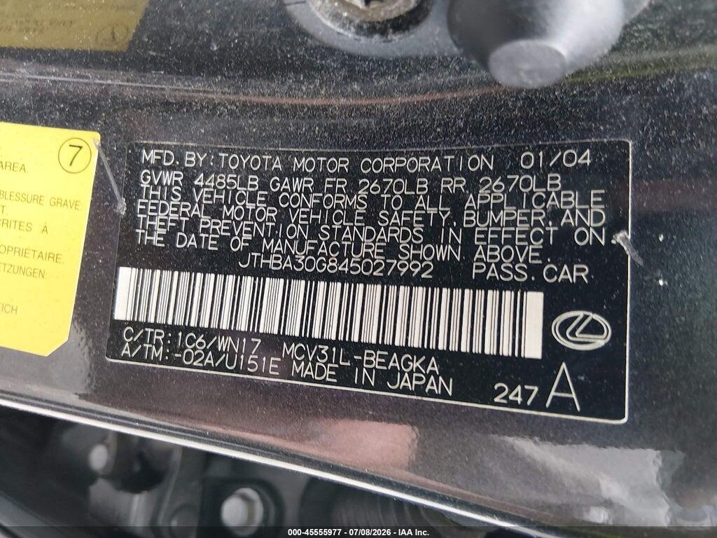 JTHBA30G845027992 2004 LEXUS ES 330 photo no. 9
