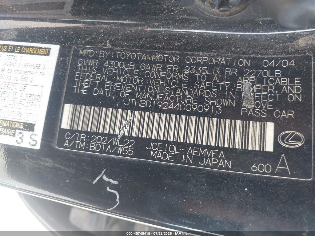 JTHBD192440090913 2004 LEXUS IS 300 photo no. 9
