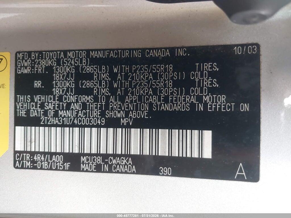 2T2HA31U74C003049 2004 LEXUS RX 330 photo no. 9