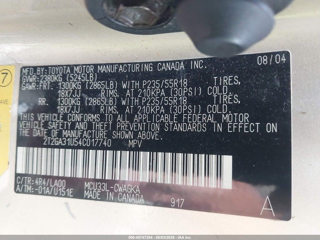 2T2GA31U54C017740 2004 LEXUS RX 330 photo no. 9