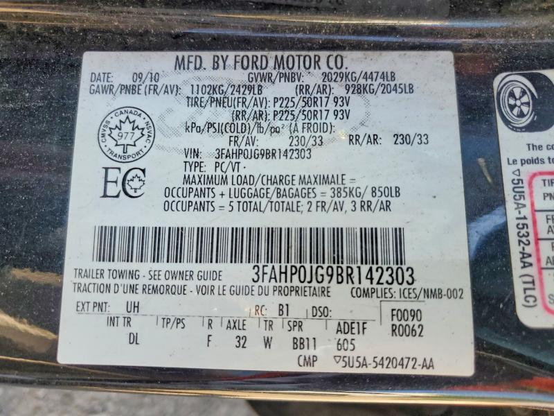 3FAHP0JG9BR142303 2011 FORD FUSION photo no. 12