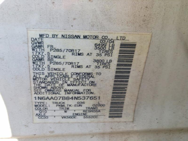 1N6AA07B84N537651 2004 NISSAN TITAN photo no. 12