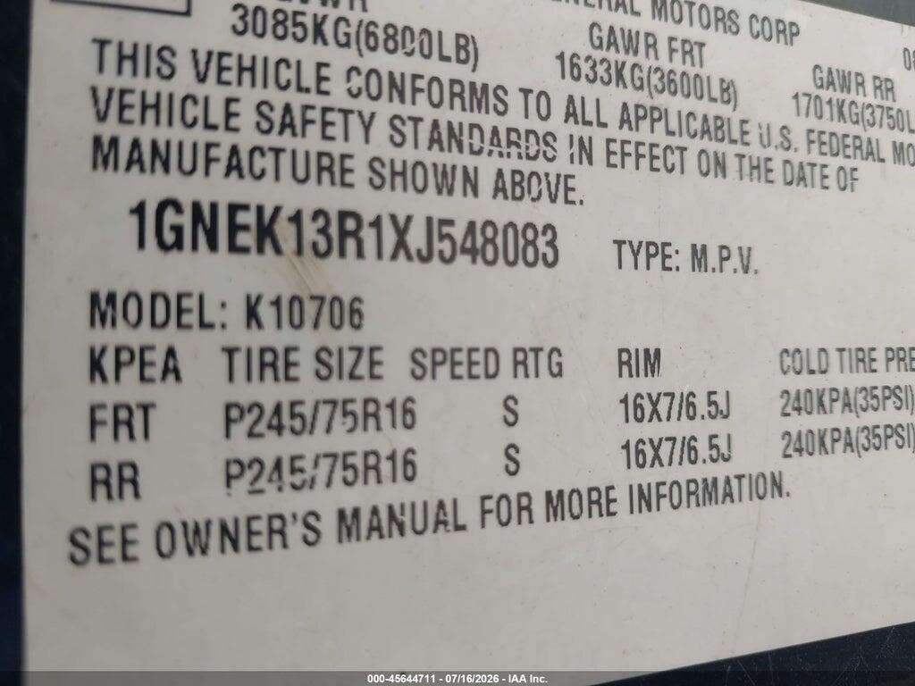 1GNEK13R1XJ548083 1999 CHEVROLET TAHOE photo no. 9