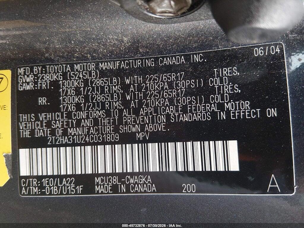2T2HA31U24C031809 2004 LEXUS RX 330 photo no. 9