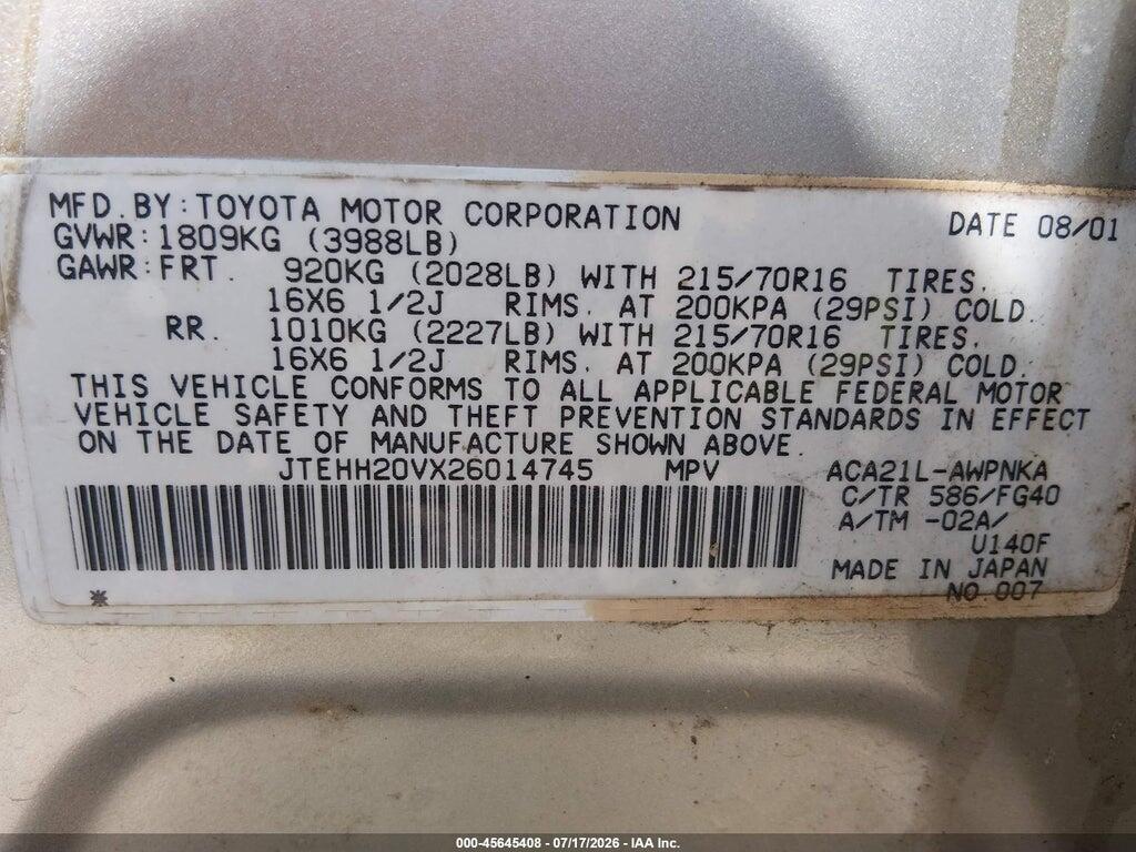 JTEHH20VX26014745 2002 TOYOTA RAV4 photo no. 9
