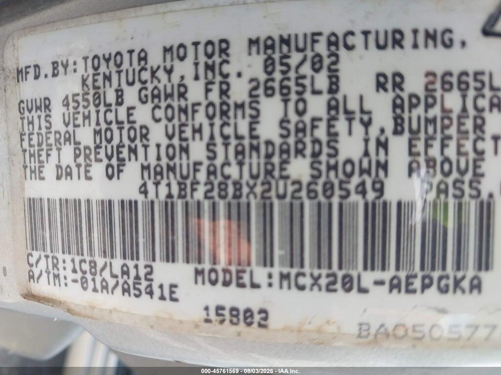 4T1BF28BX2U260549 2002 TOYOTA AVALON photo no. 9