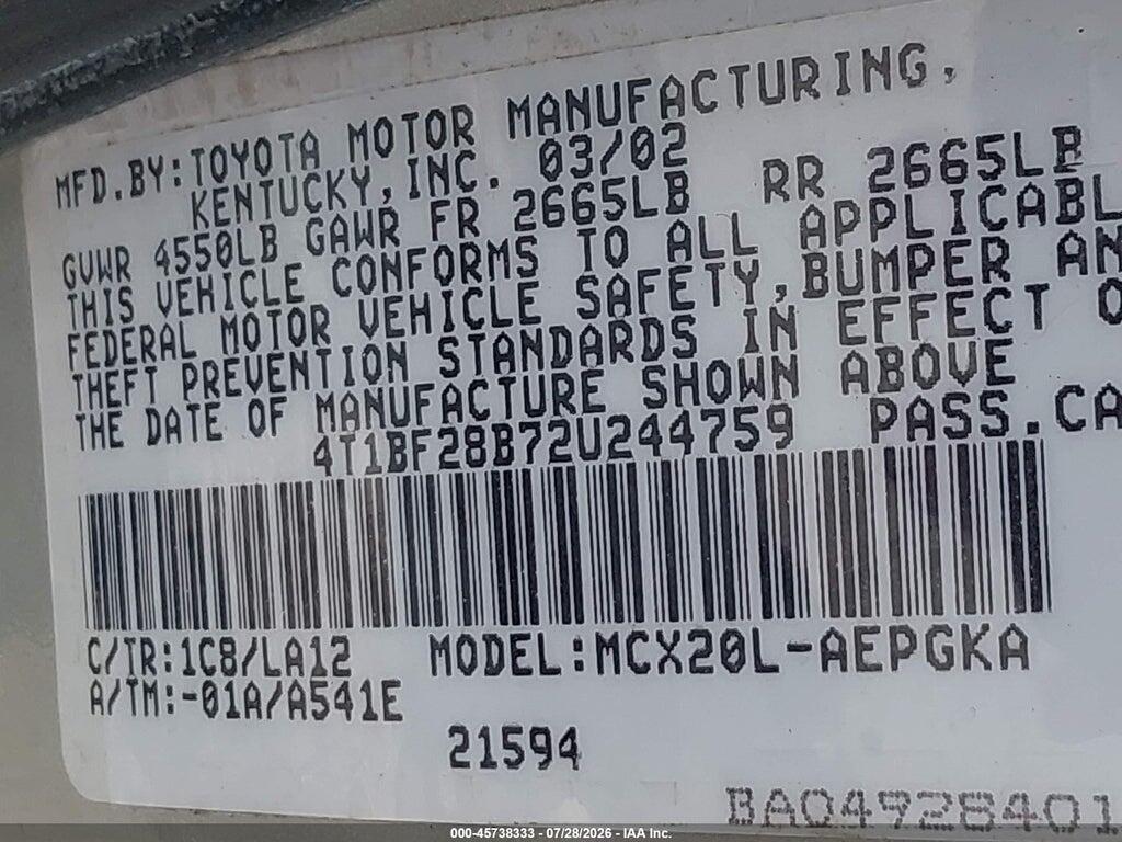 4T1BF28B72U244759 2002 TOYOTA AVALON photo no. 9