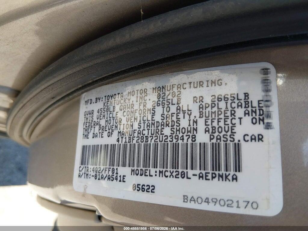 4T1BF28B72U239478 2002 TOYOTA AVALON photo no. 9