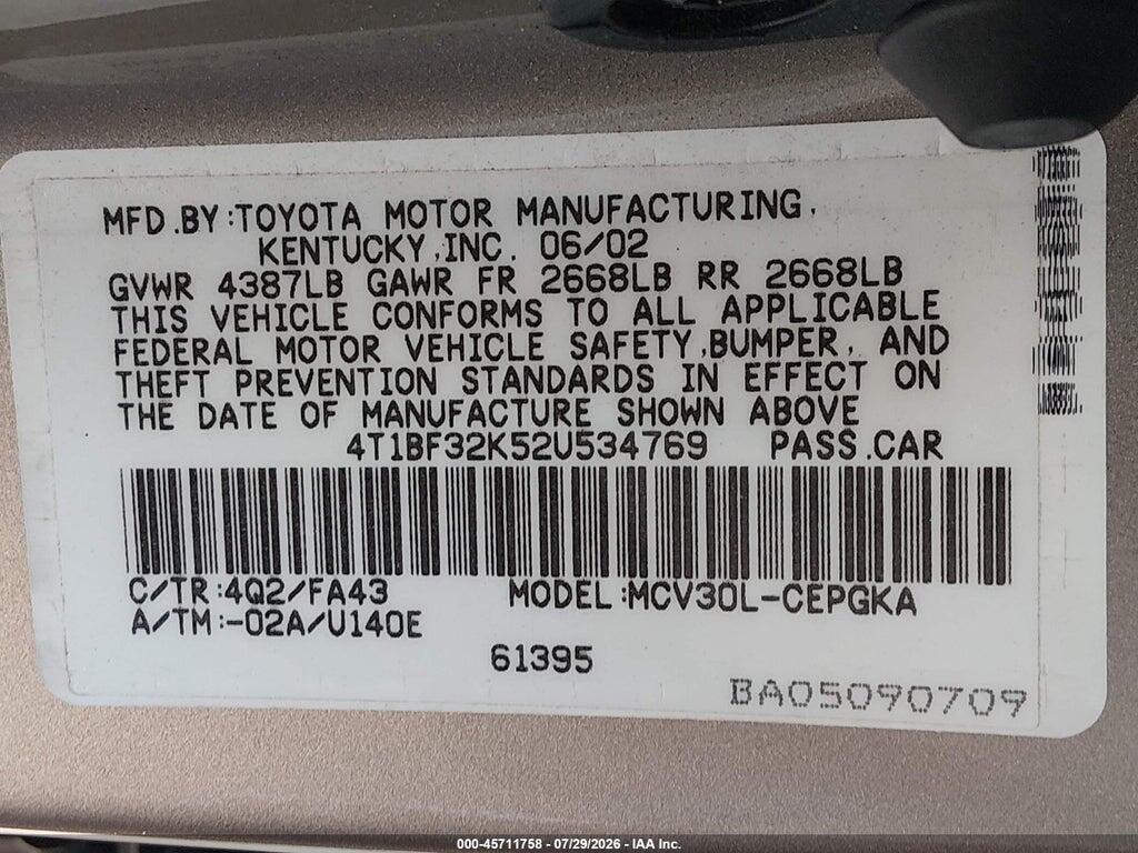 4T1BF32K52U534769 2002 TOYOTA CAMRY photo no. 9