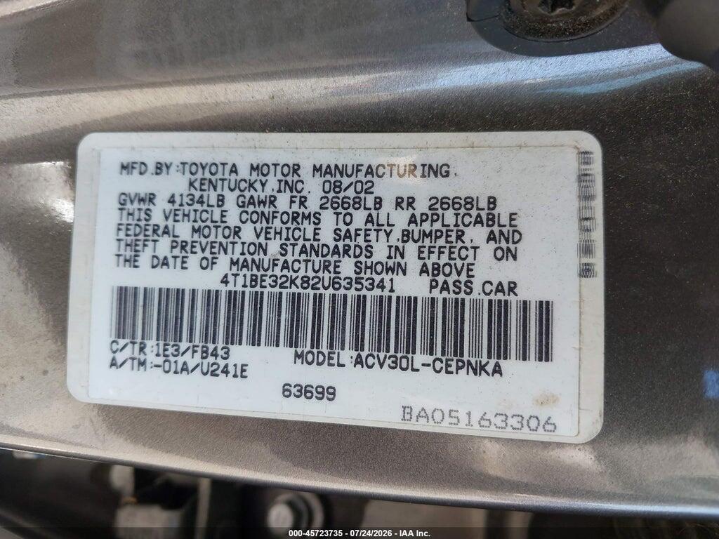 4T1BE32K82U635341 2002 TOYOTA CAMRY photo no. 9
