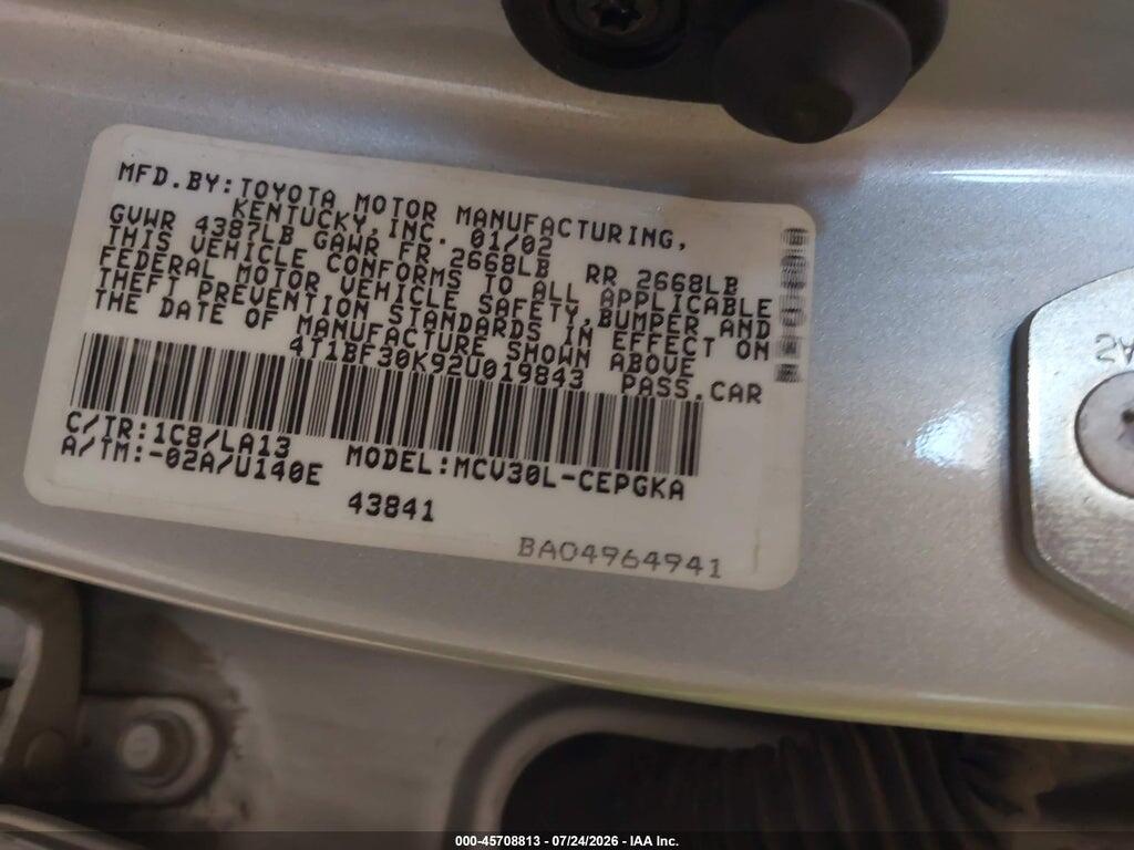 4T1BF30K92U019843 2002 TOYOTA CAMRY photo no. 9