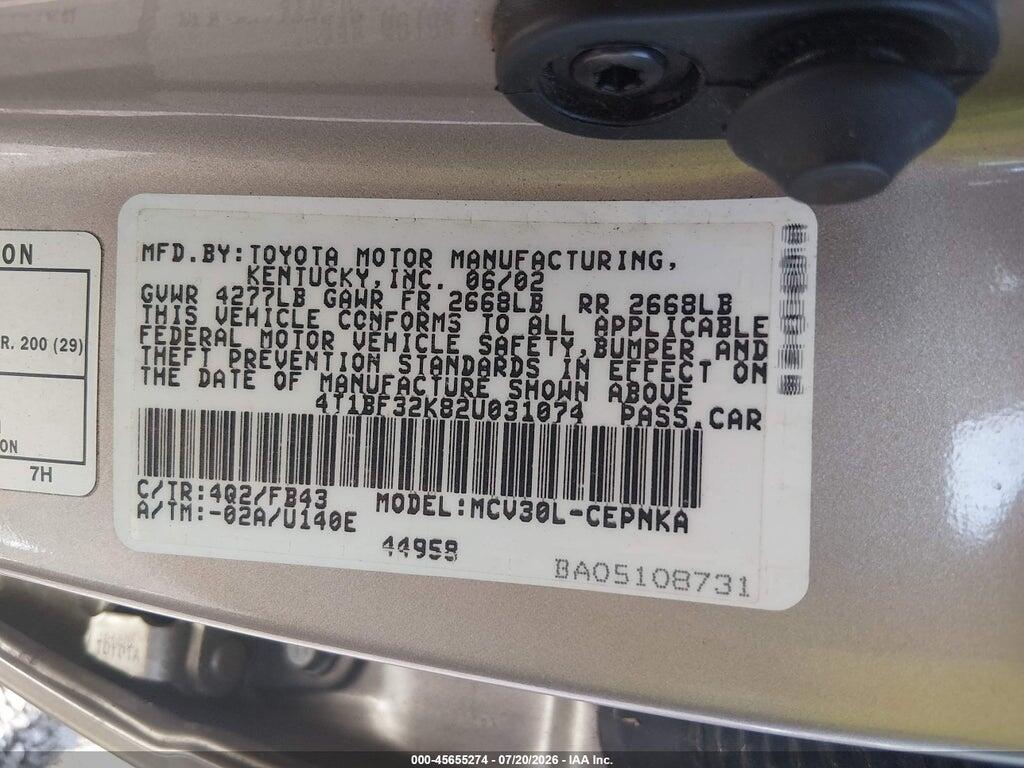 4T1BF32K82U031074 2002 TOYOTA CAMRY photo no. 9