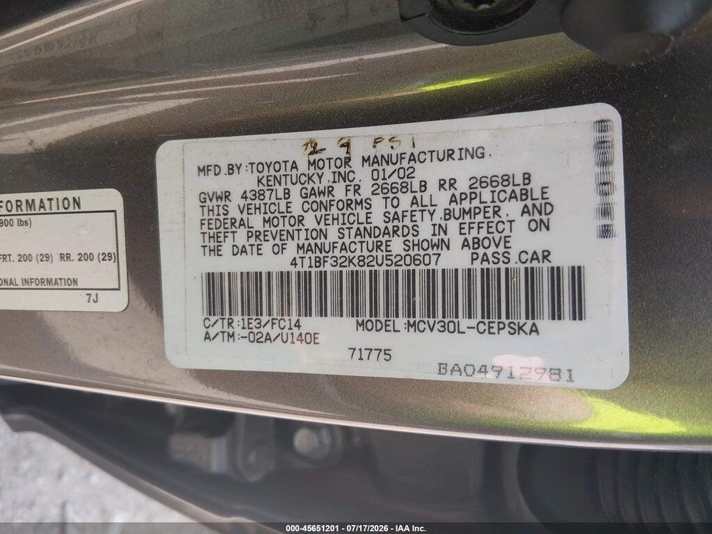 4T1BF32K82U520607 2002 TOYOTA CAMRY photo no. 9
