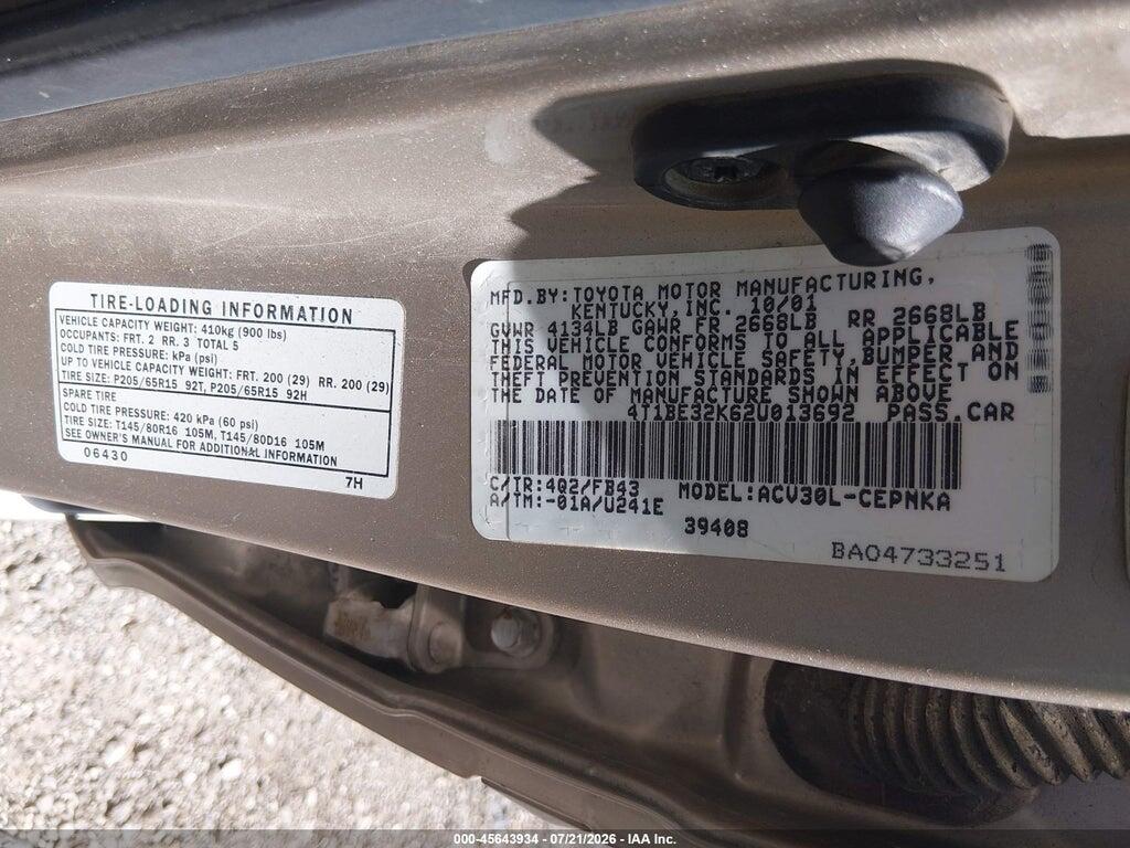 4T1BE32K62U013692 2002 TOYOTA CAMRY photo no. 9
