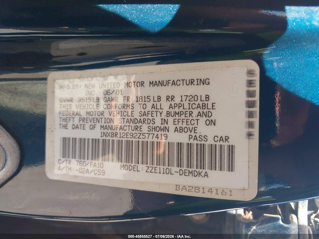 1NXBR12E92Z577419 2002 TOYOTA COROLLA photo no. 9