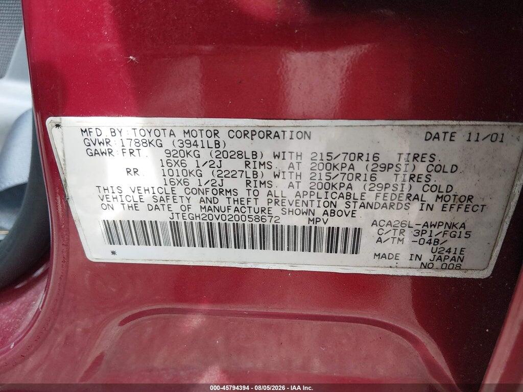 JTEGH20V020058672 2002 TOYOTA RAV4 photo no. 9